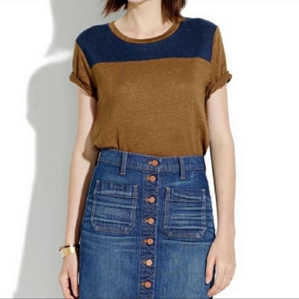 Madewell Brown and Navy Short Sleeve Colorblock Tee